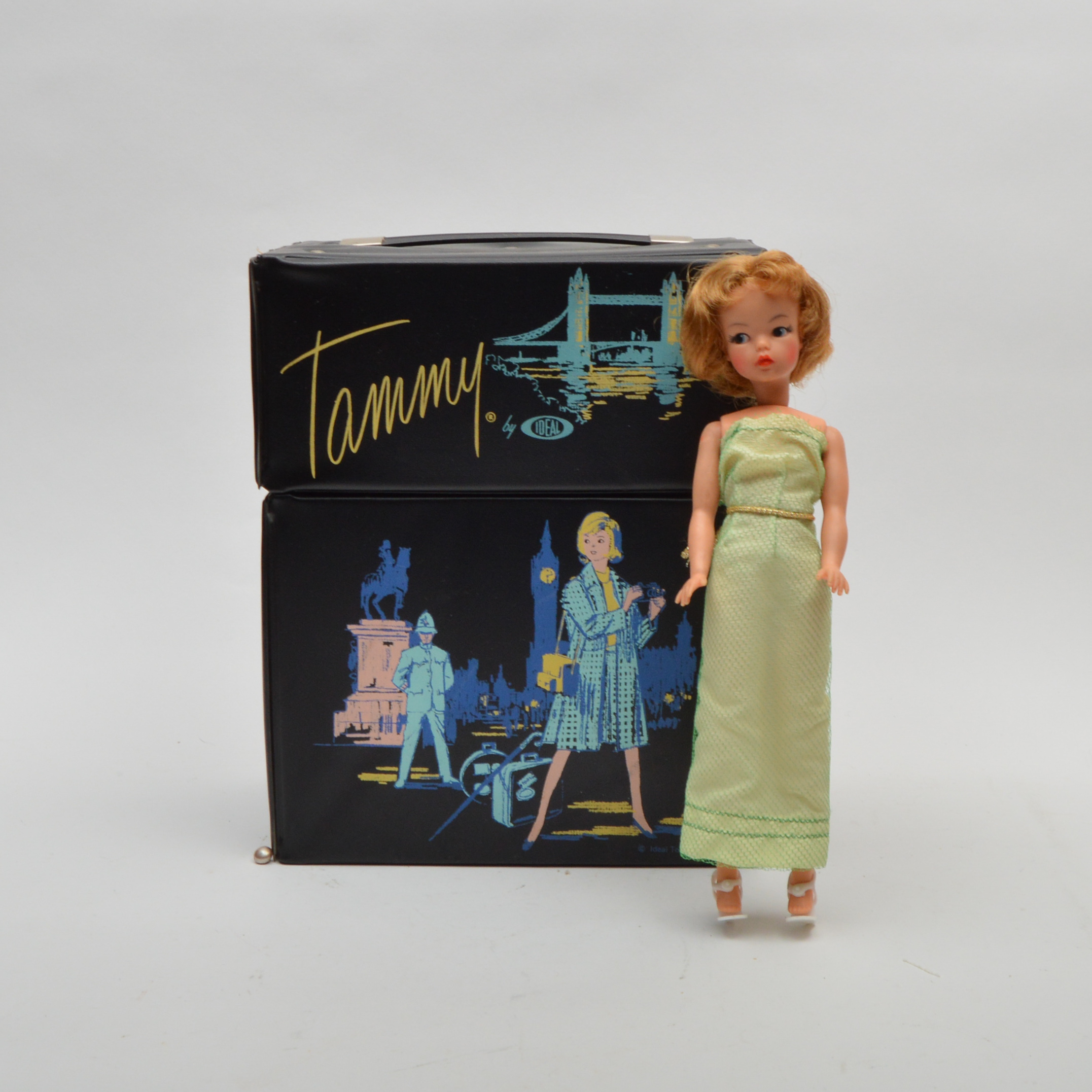 1960s Tammy by Ideal Doll, London Carrying Case, Clothes and Accessories
