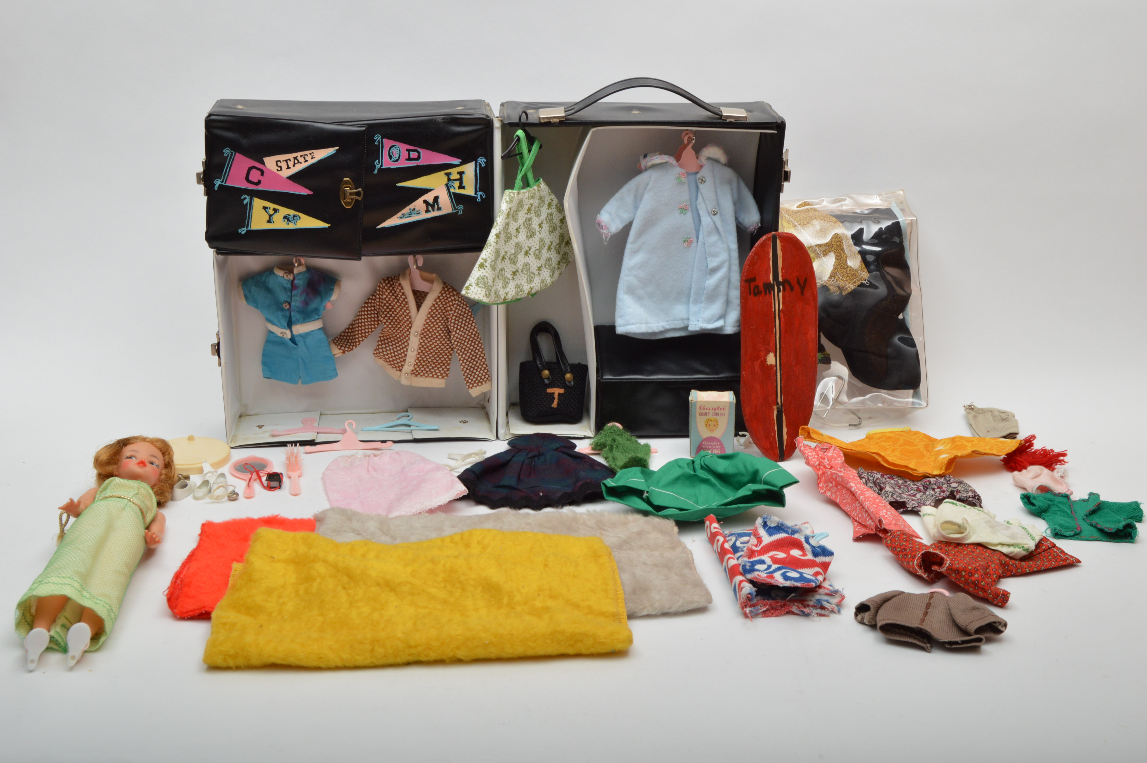 1960s Tammy by Ideal Doll, London Carrying Case, Clothes and Accessories