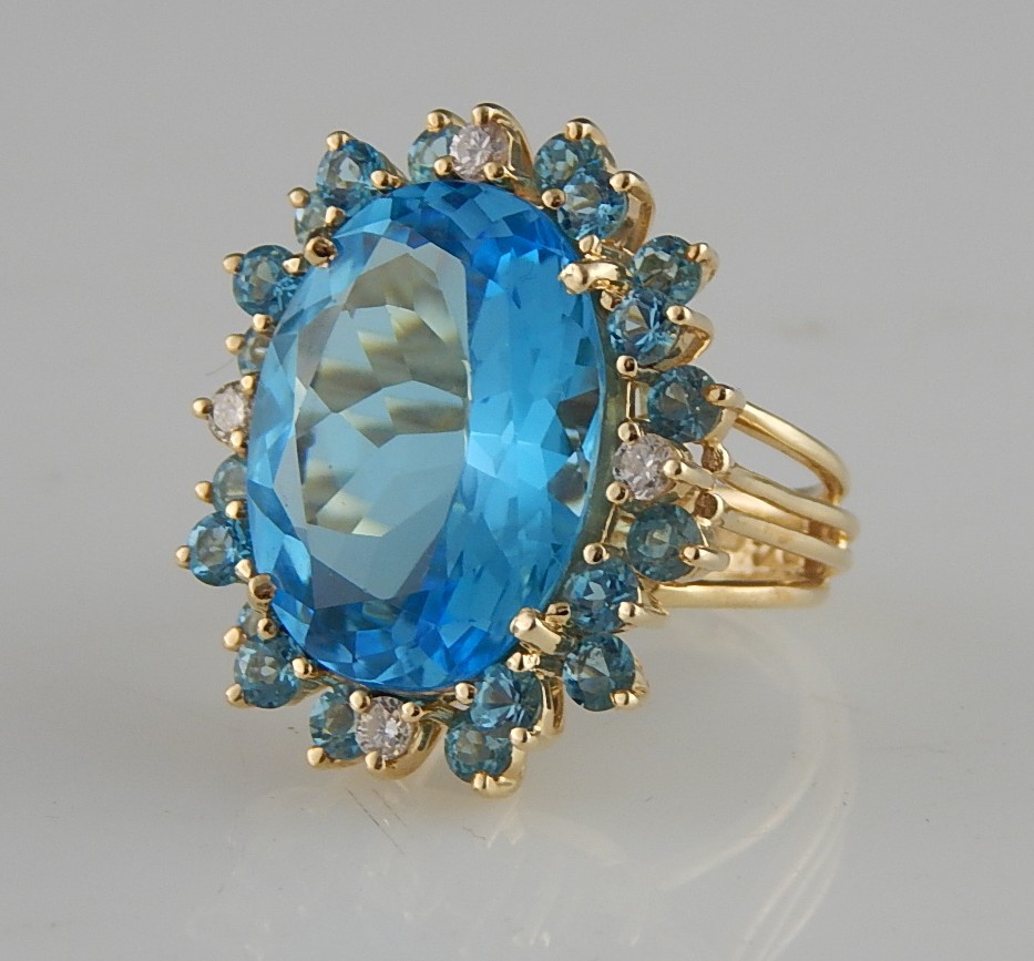 Large 14K YG Blue Topaz Cocktail Ring