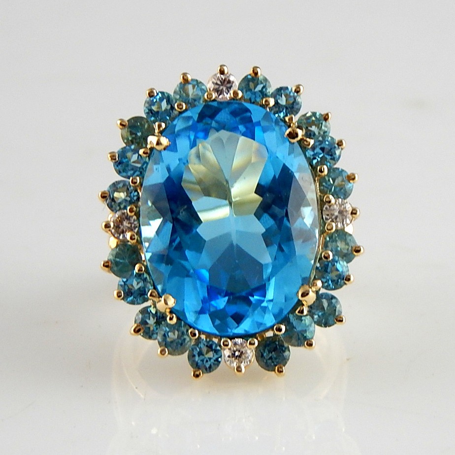 Large 14K YG Blue Topaz Cocktail Ring