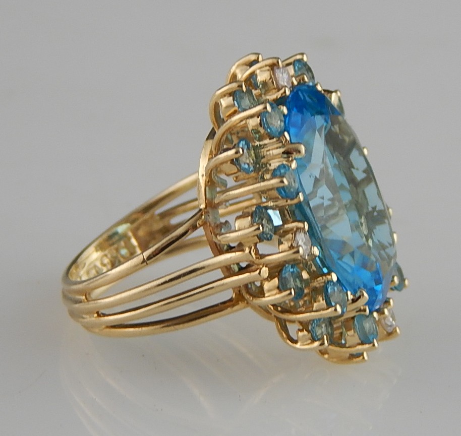 Large 14K YG Blue Topaz Cocktail Ring