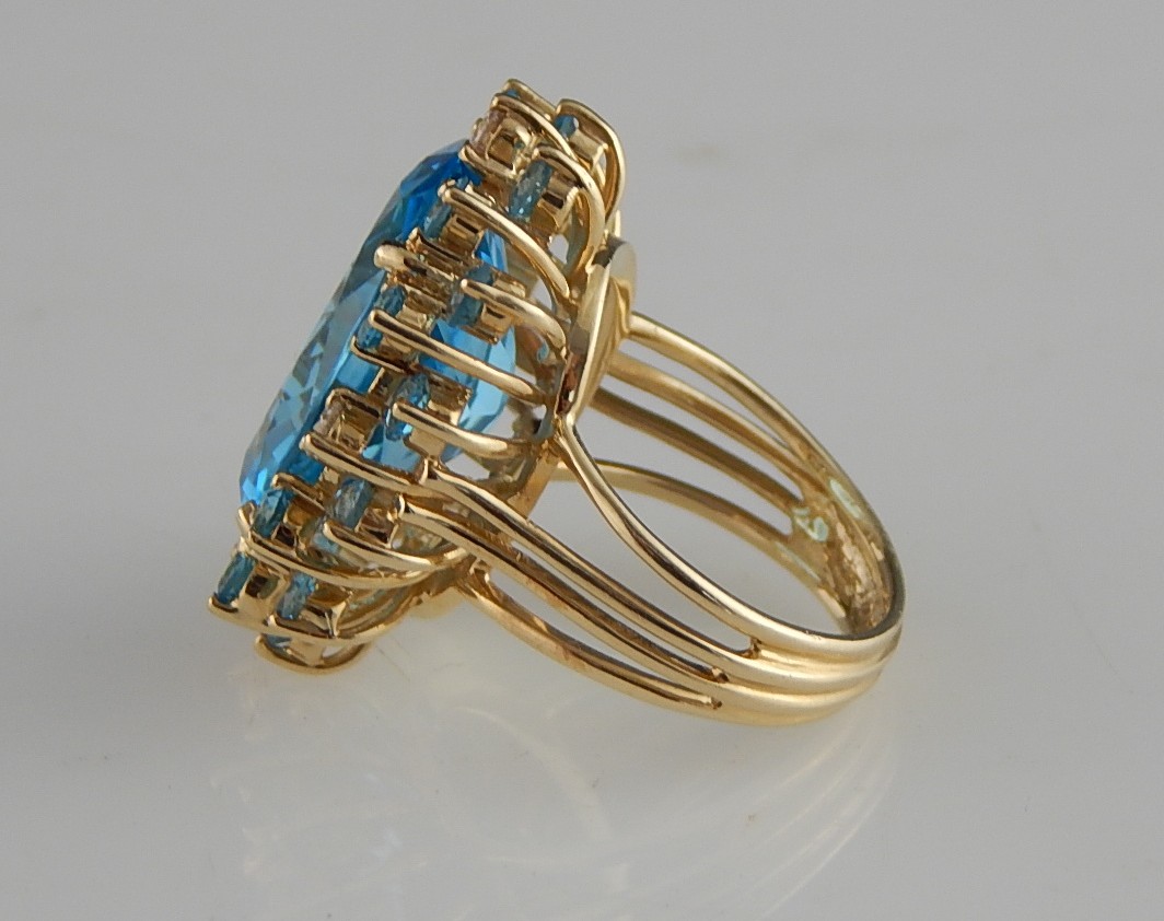 Large 14K YG Blue Topaz Cocktail Ring