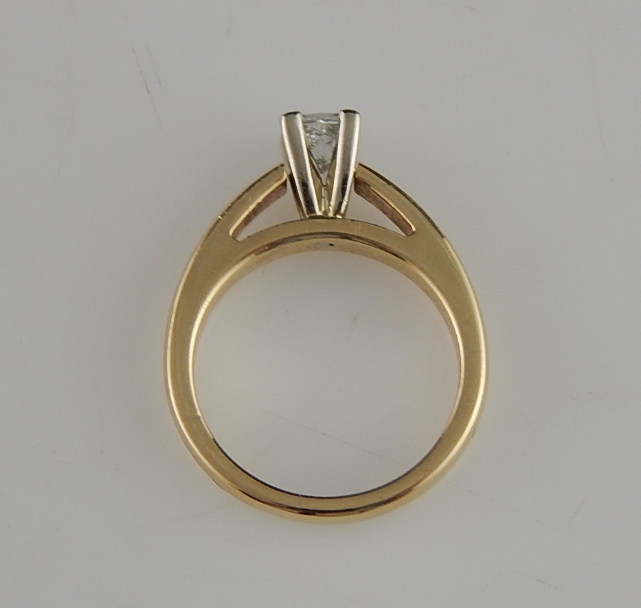 14K YG Princess Cut 0.72 CTW Diamond Cathedral Style Ring