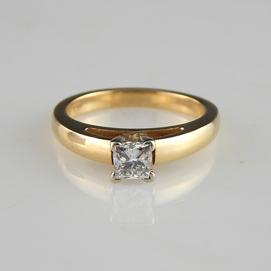 14K YG Princess Cut 0.72 CTW Diamond Cathedral Style Ring