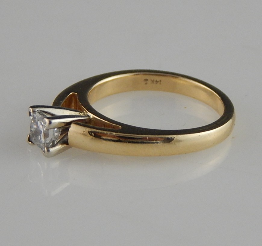 14K YG Princess Cut 0.72 CTW Diamond Cathedral Style Ring