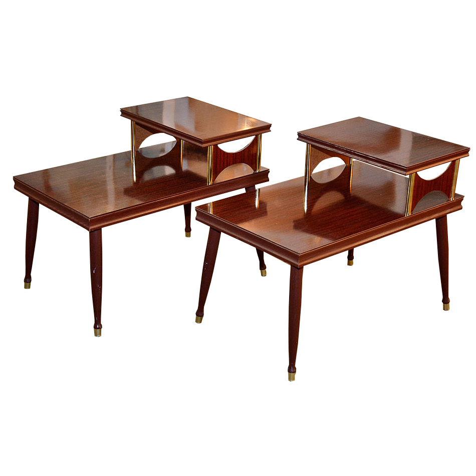Two Mid Century Modern Style Stepback Tables