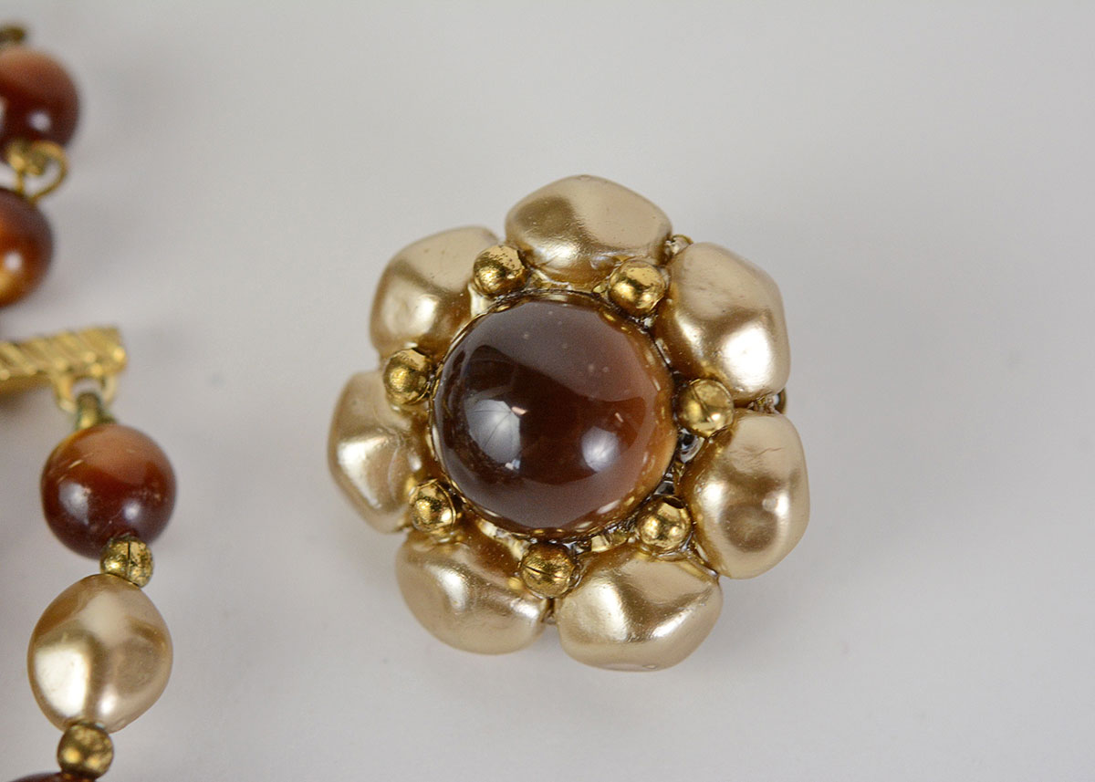 Vintage Brown and Champagne Necklace and Earring Demi-Parure