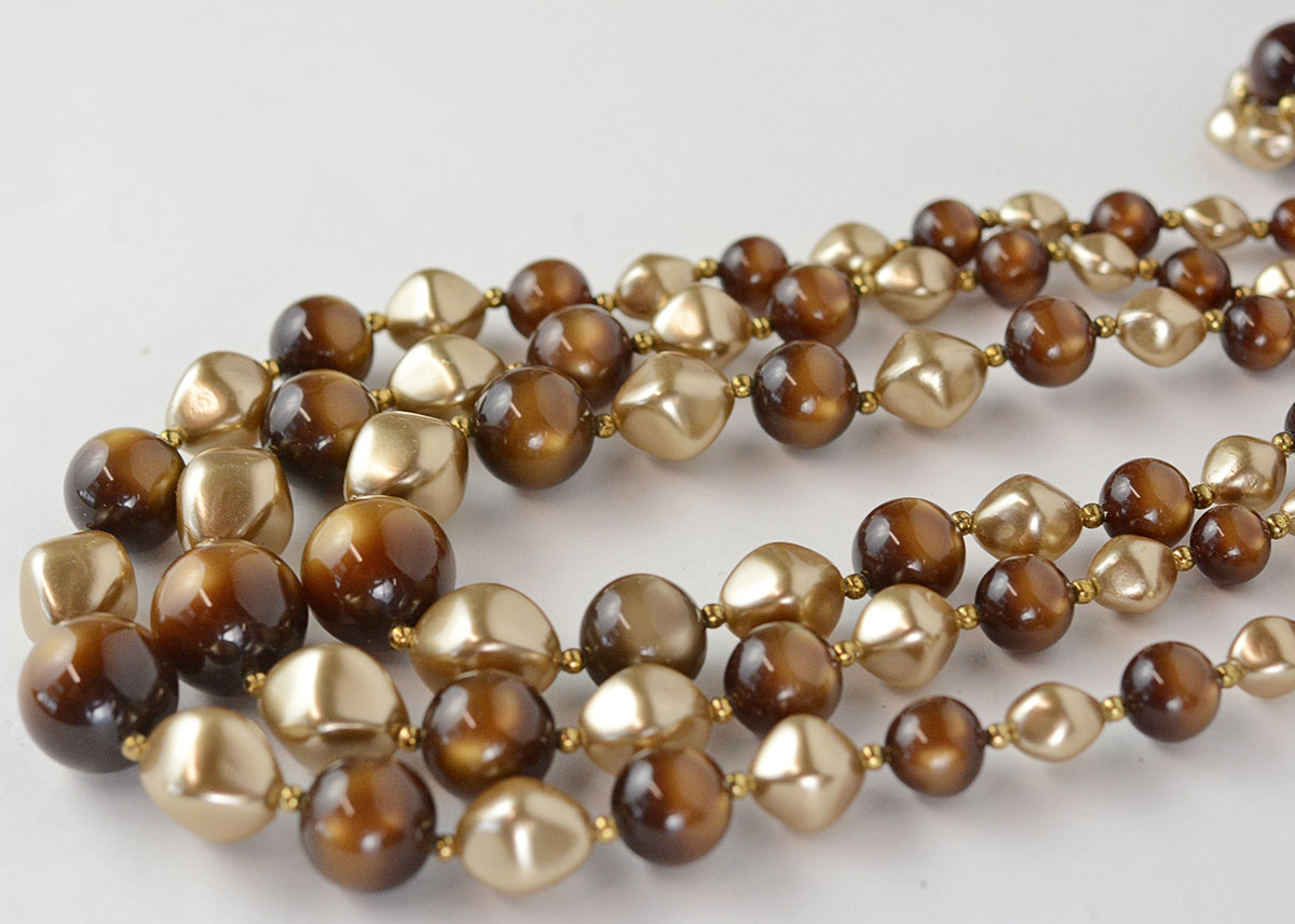 Vintage Brown and Champagne Necklace and Earring Demi-Parure