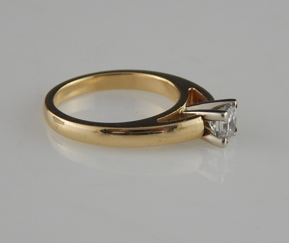 14K YG Princess Cut 0.72 CTW Diamond Cathedral Style Ring