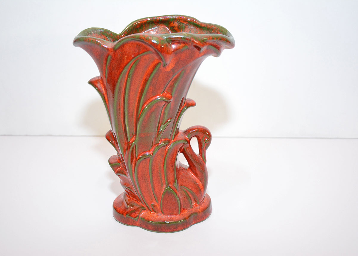 Green and Red McCoy Swan Vase