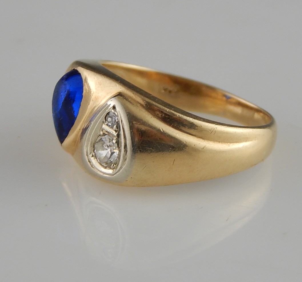 14K YG Diamond and Imitation Sapphire Gentlemen's Ring