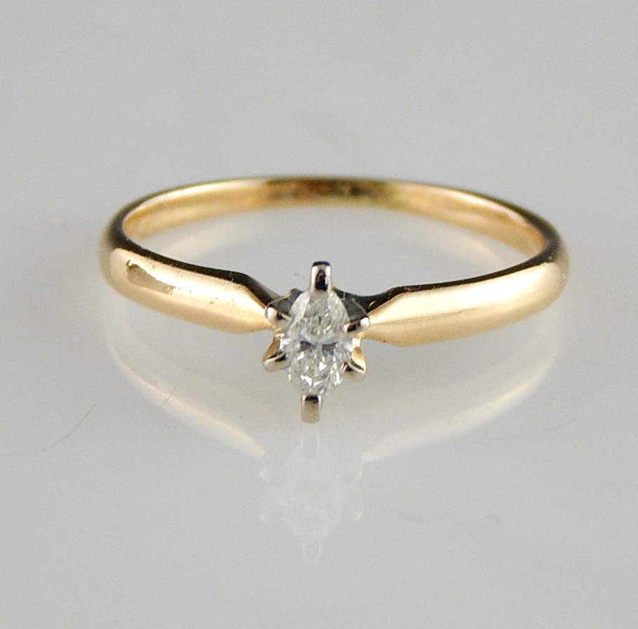 14K Yellow Gold Marquise Diamond Solitaire Ring