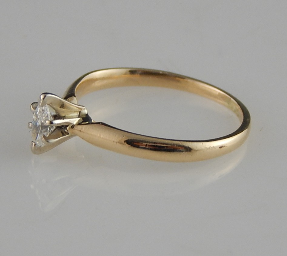 14K Yellow Gold Marquise Diamond Solitaire Ring