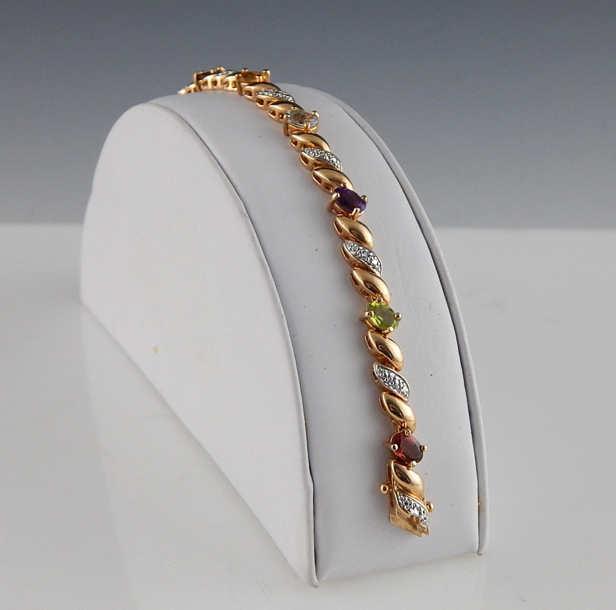 925 Sterling Silver Gold Wash and Precious Stone Bracelet