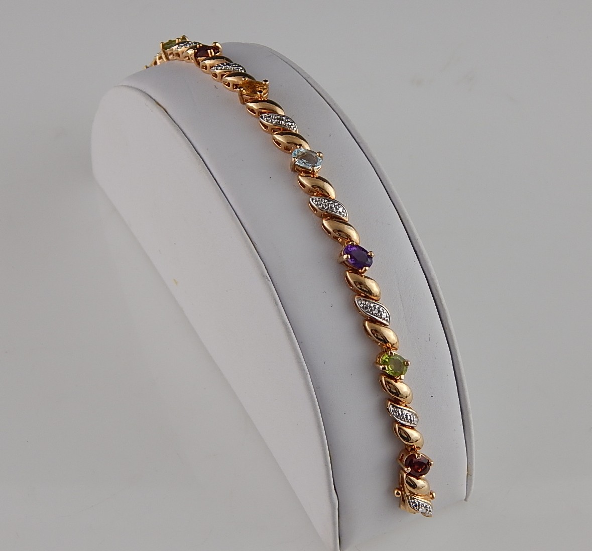 925 Sterling Silver Gold Wash and Precious Stone Bracelet
