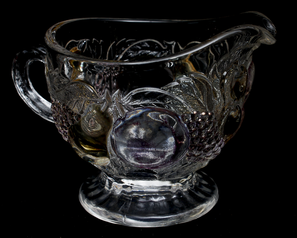 Vintage Pressed Glass Sugar and Creamer Dish with Grape Design