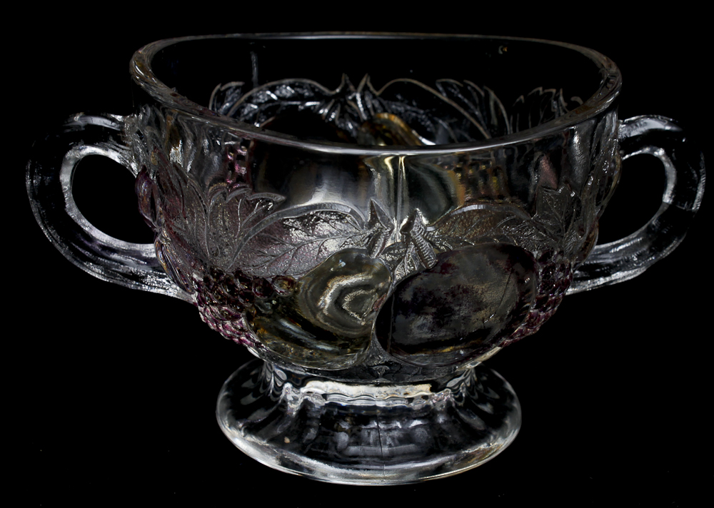 Vintage Pressed Glass Sugar and Creamer Dish with Grape Design