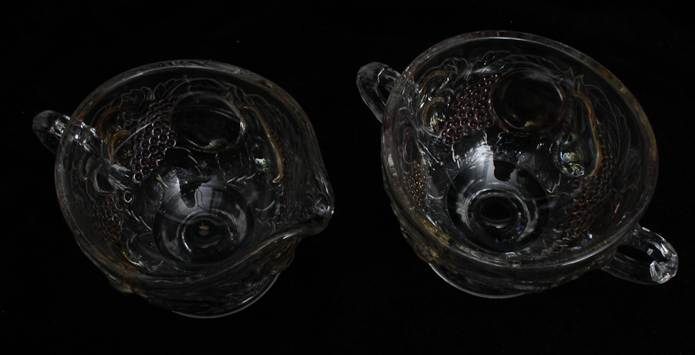 Vintage Pressed Glass Sugar and Creamer Dish with Grape Design