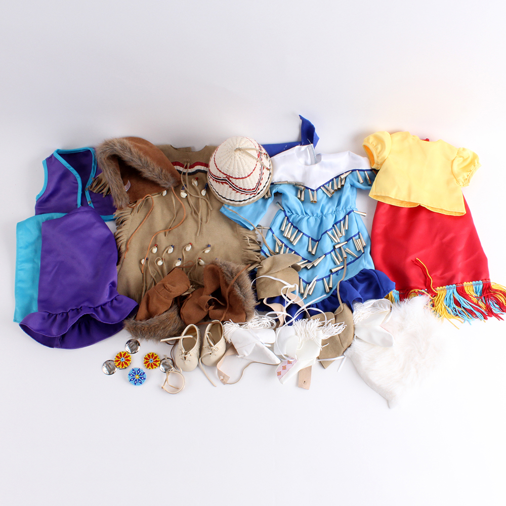 American Girl Kaya's Adorned Deerskin Dress, Winter Wear, Jingle Dress and Fancy Shawl of Today