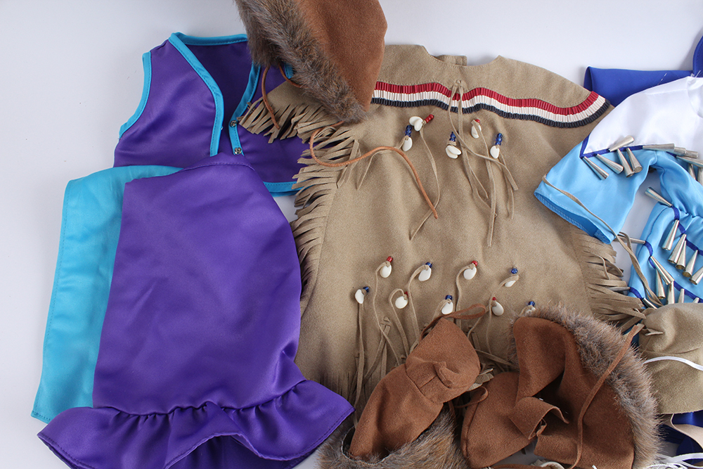 American Girl Kaya's Adorned Deerskin Dress, Winter Wear, Jingle Dress and Fancy Shawl of Today