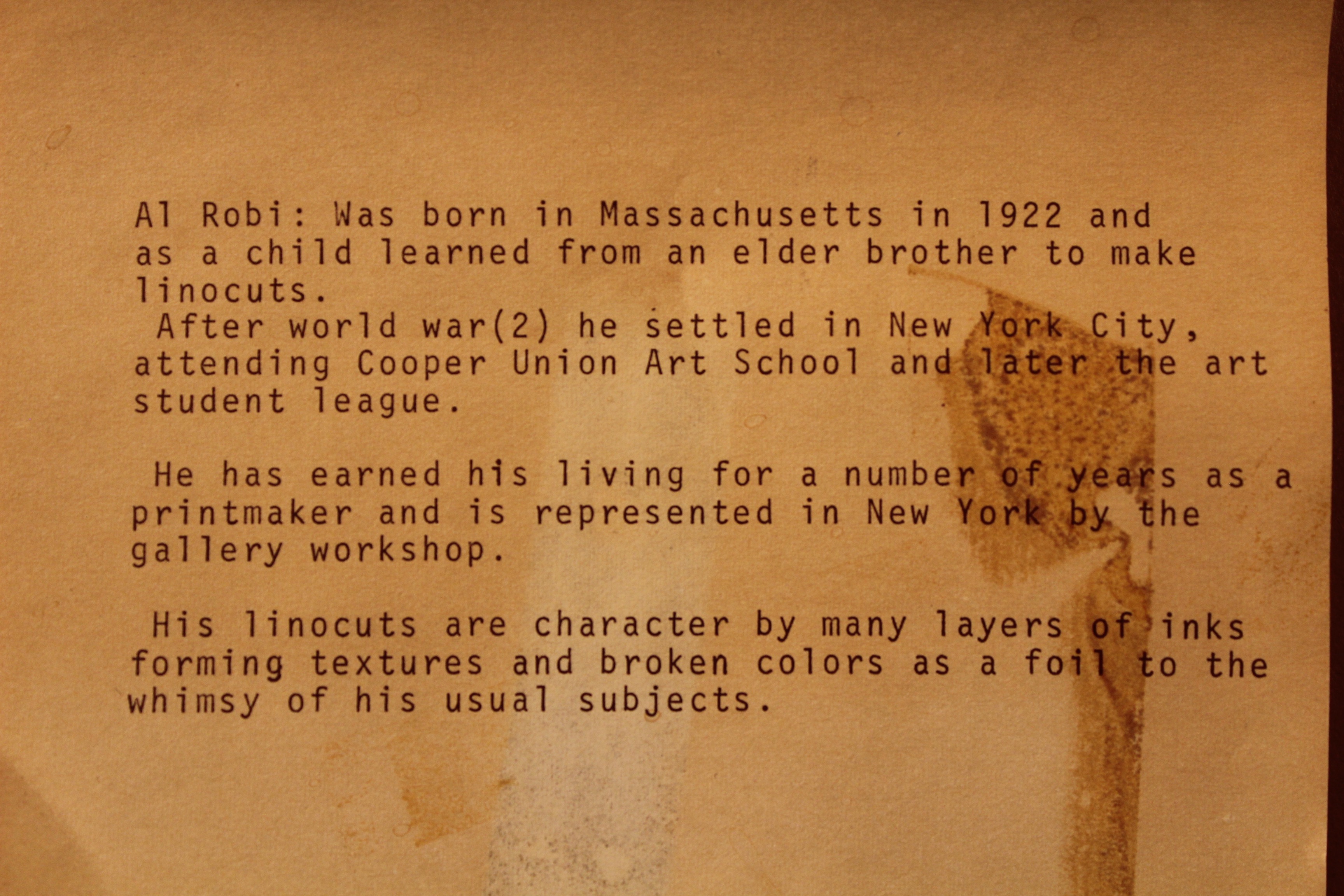 Vintage Al Robi Limited Edition Linocut