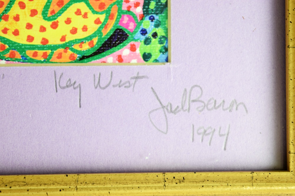 Whimsical Jack Baron Colorful Silkscreen Titled "Laura & Sam", Signed and Dated