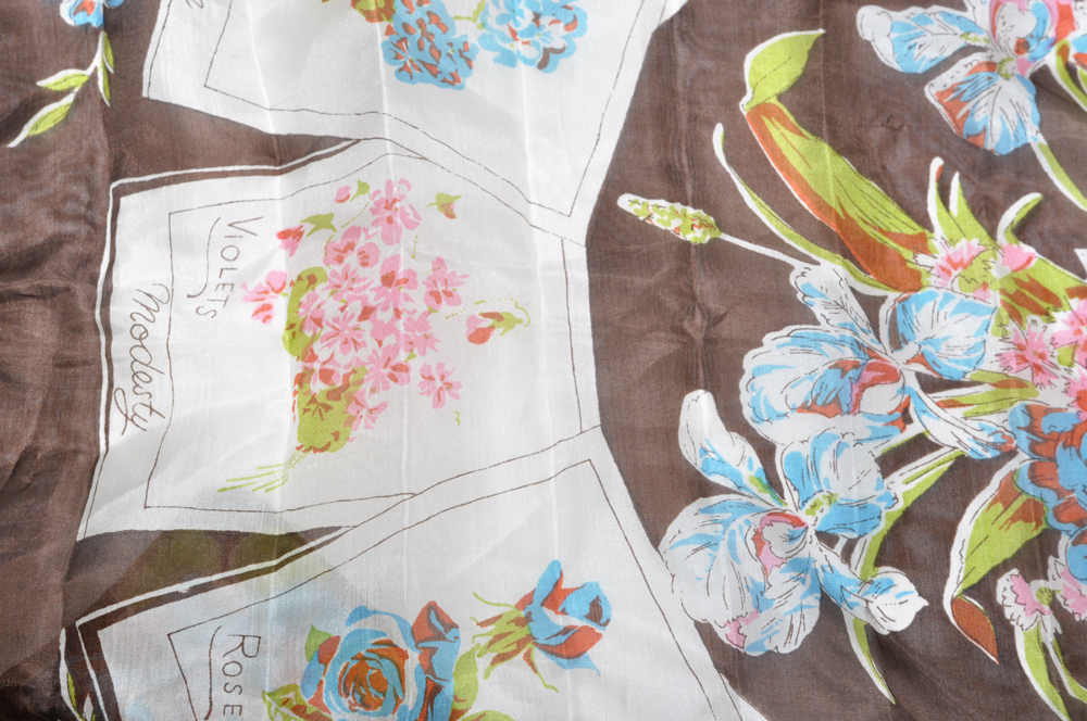 Two Vintage Floral Silk Scarves