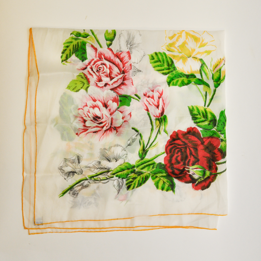 "Bouquet Embossed" Hand Rolled Rayon Silk Floral Scarf