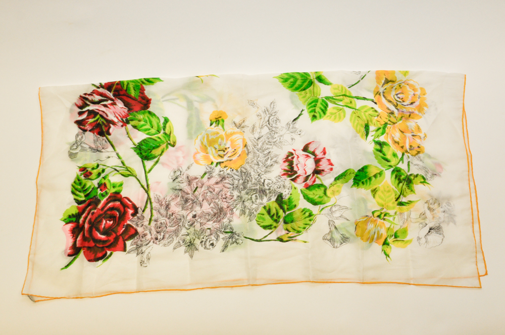 "Bouquet Embossed" Hand Rolled Rayon Silk Floral Scarf