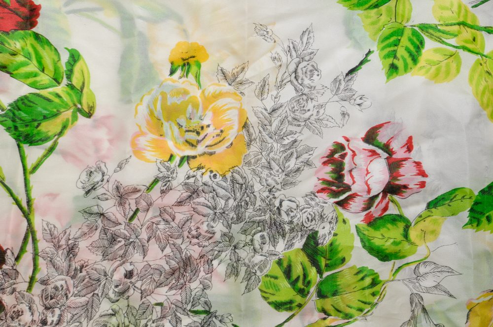 "Bouquet Embossed" Hand Rolled Rayon Silk Floral Scarf