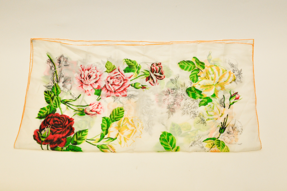 "Bouquet Embossed" Hand Rolled Rayon Silk Floral Scarf