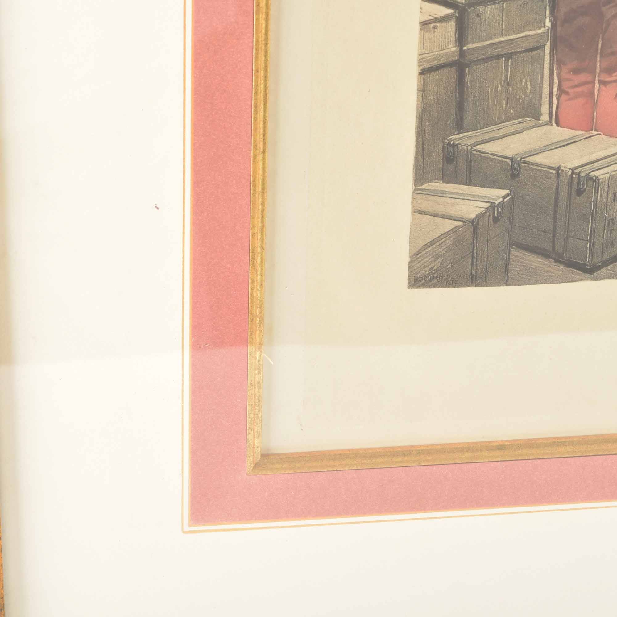 Framed Antique French Hand-Colored Print with Aquatint of French Soldiers