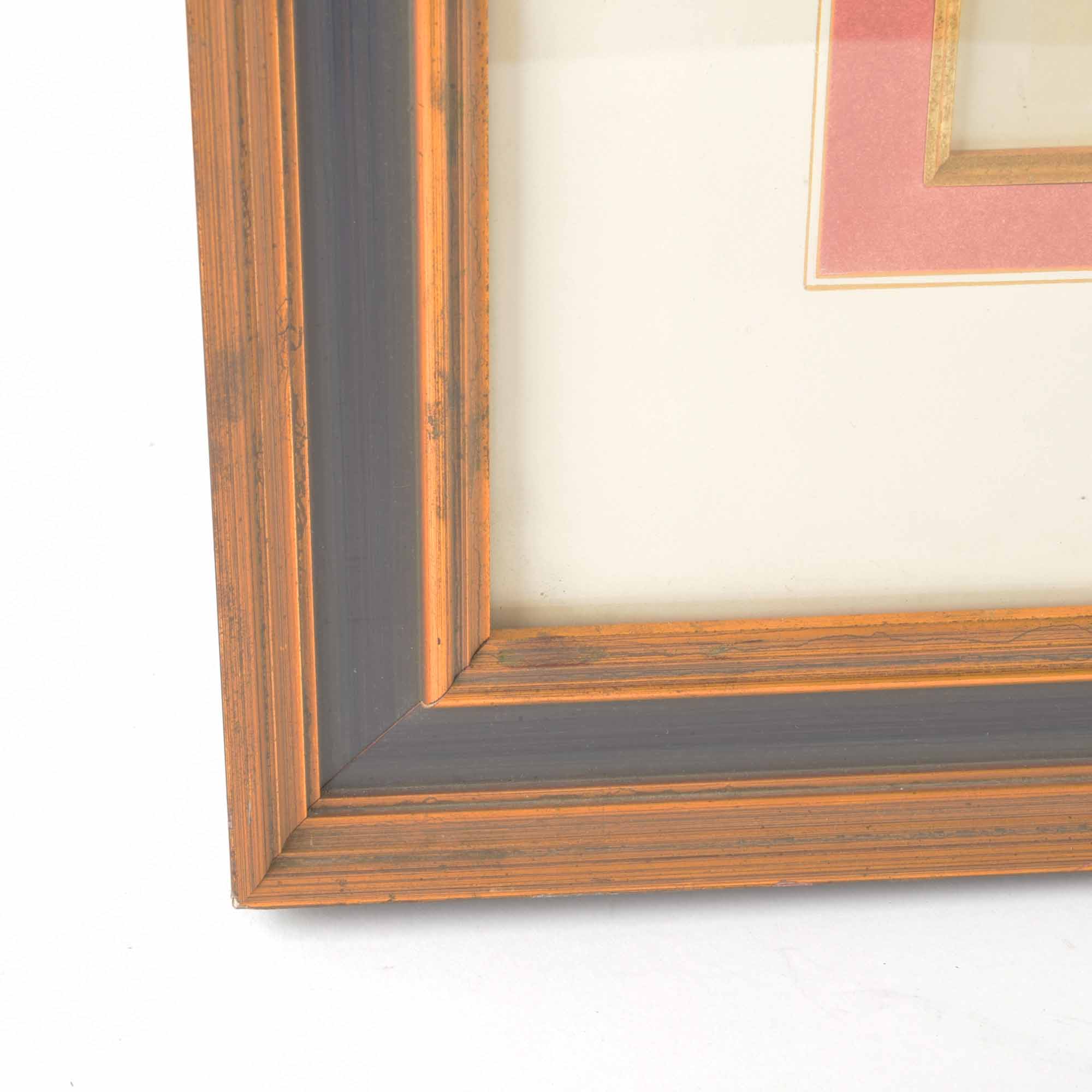 Framed Antique French Hand-Colored Print with Aquatint of French Soldiers