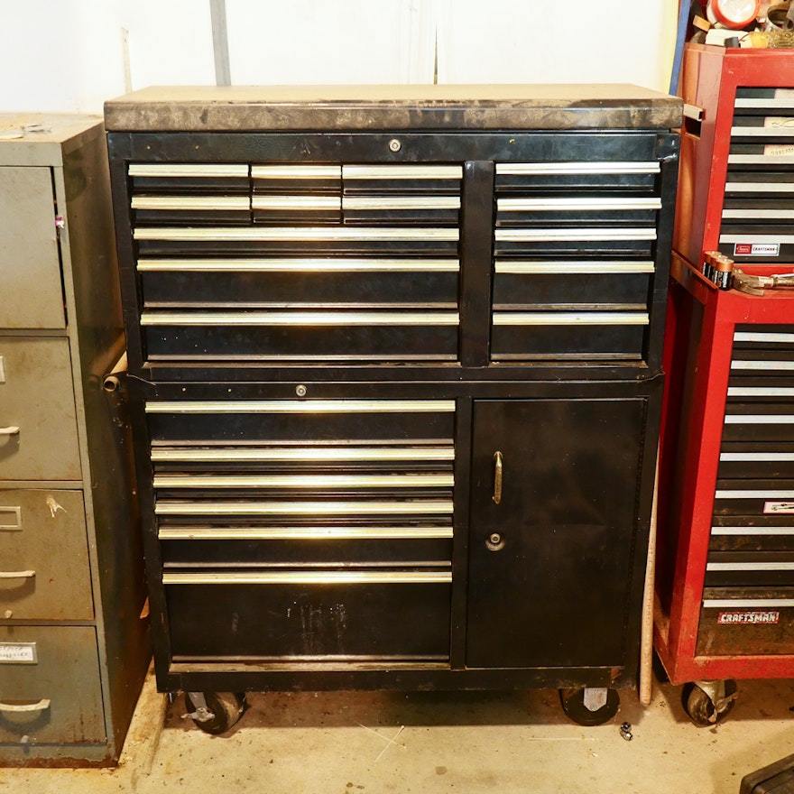 Large Rolling Metal Tool Cabinet with Tools
