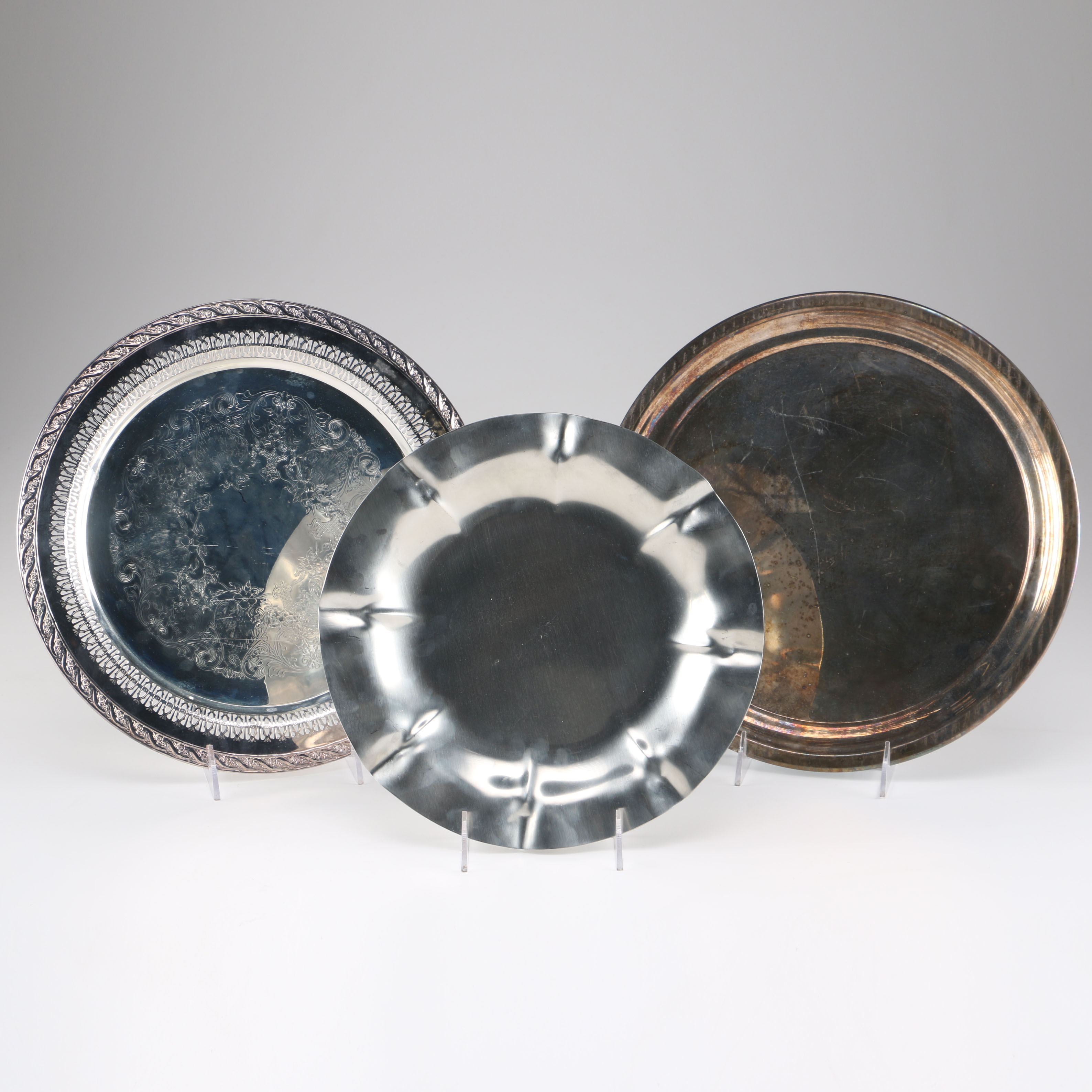 Vintage Set of Silverplate and Pewter Plates