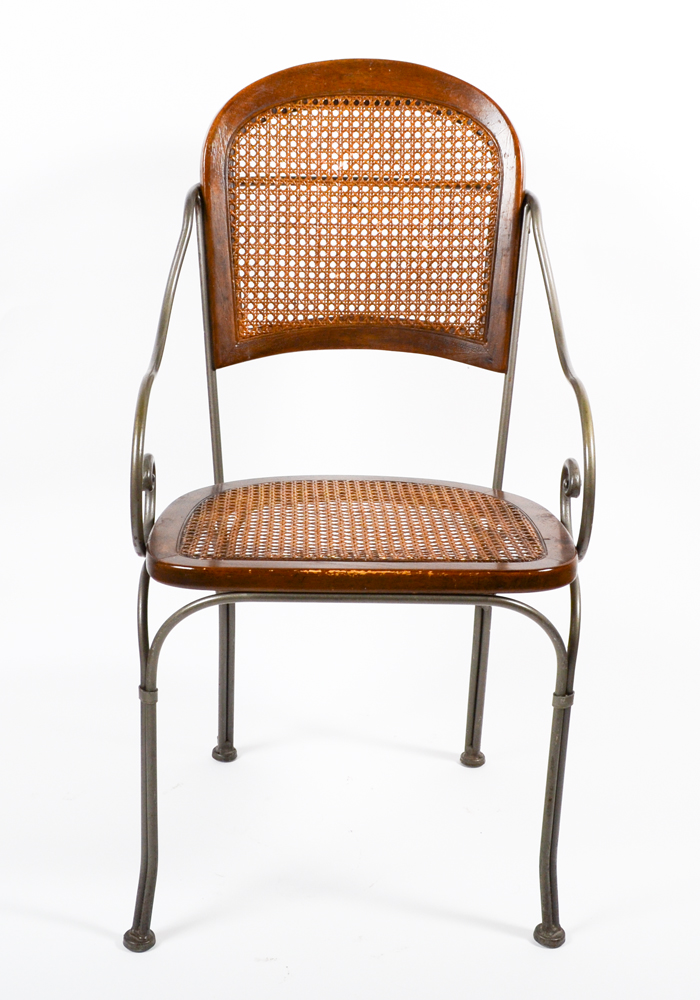 Four Caned Wrought Iron Chairs