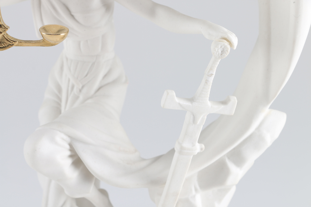 "Justice" 1987 Franklin Mint Bisque Porcelain Sculpture