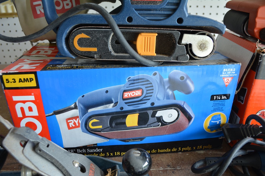 Ryobi and Black & Decker Belt Sanders, Manual Plane, Ryobi Triangle Sander,  and Files