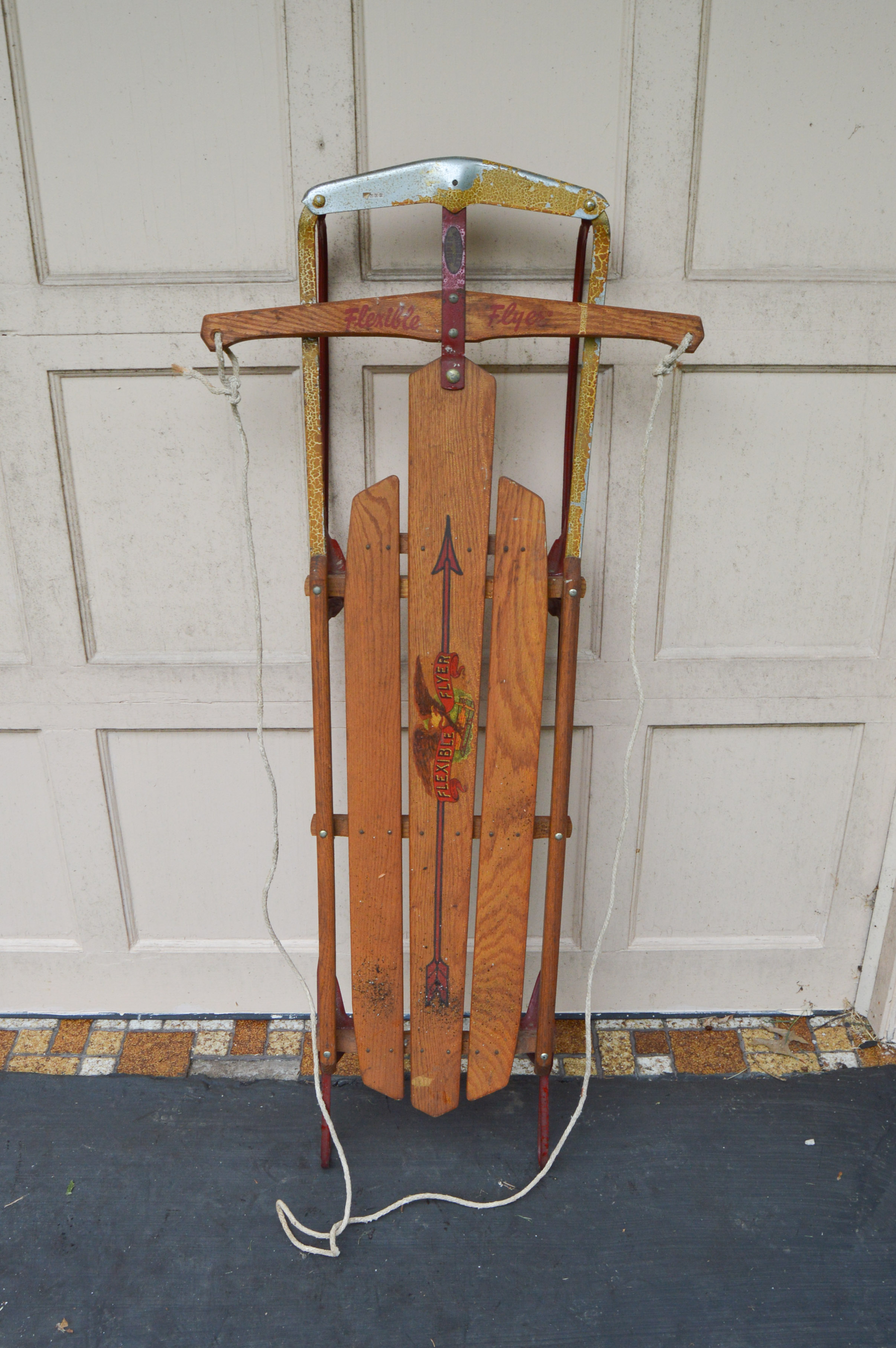 Vintage Radio Flyer Wagon, Flexible Flyer Model 51J Sled, Roadmaster Tricycle and Red Bouncy Horse