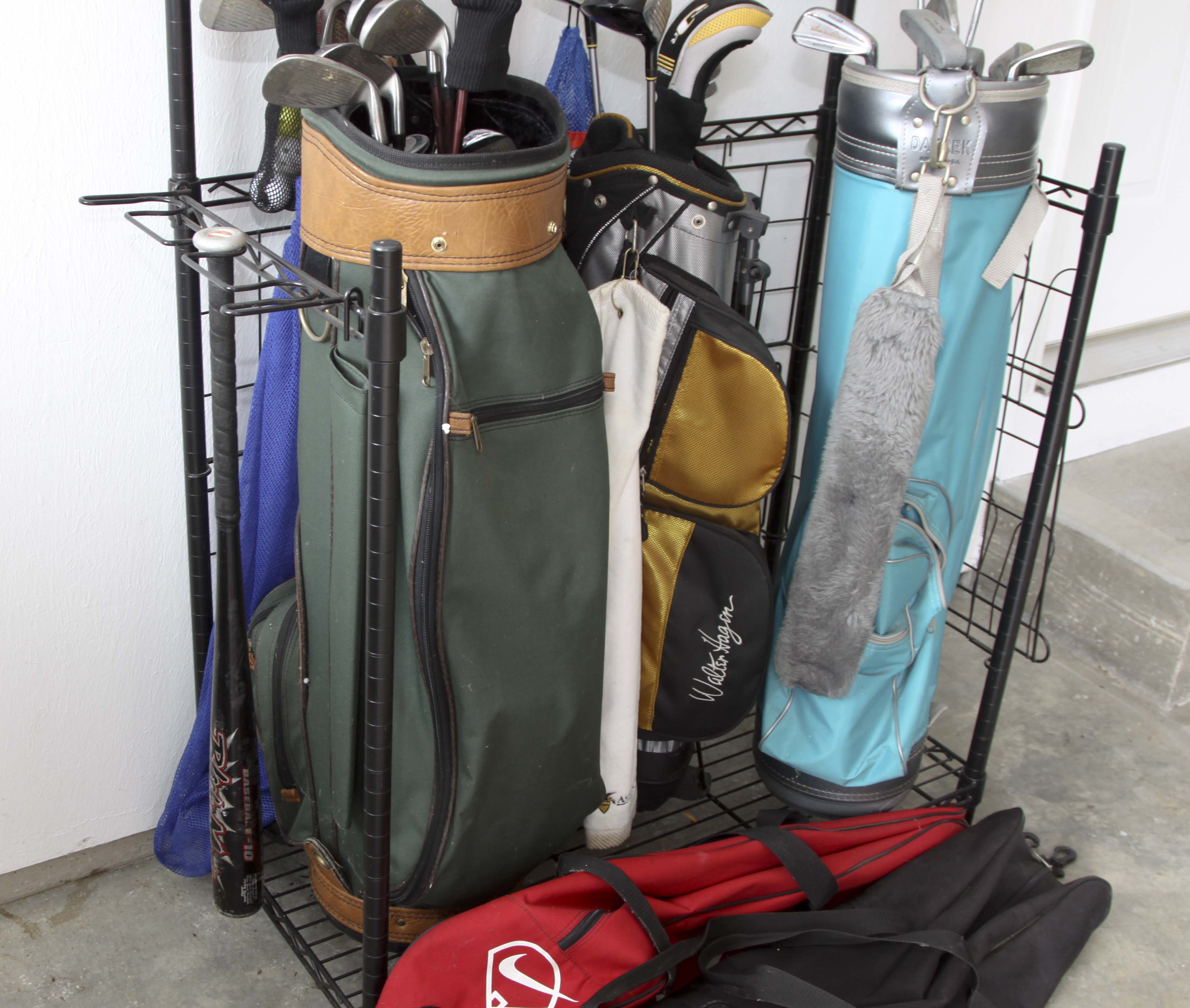 Golf Clubs and Sporting Goods with Storage Rack