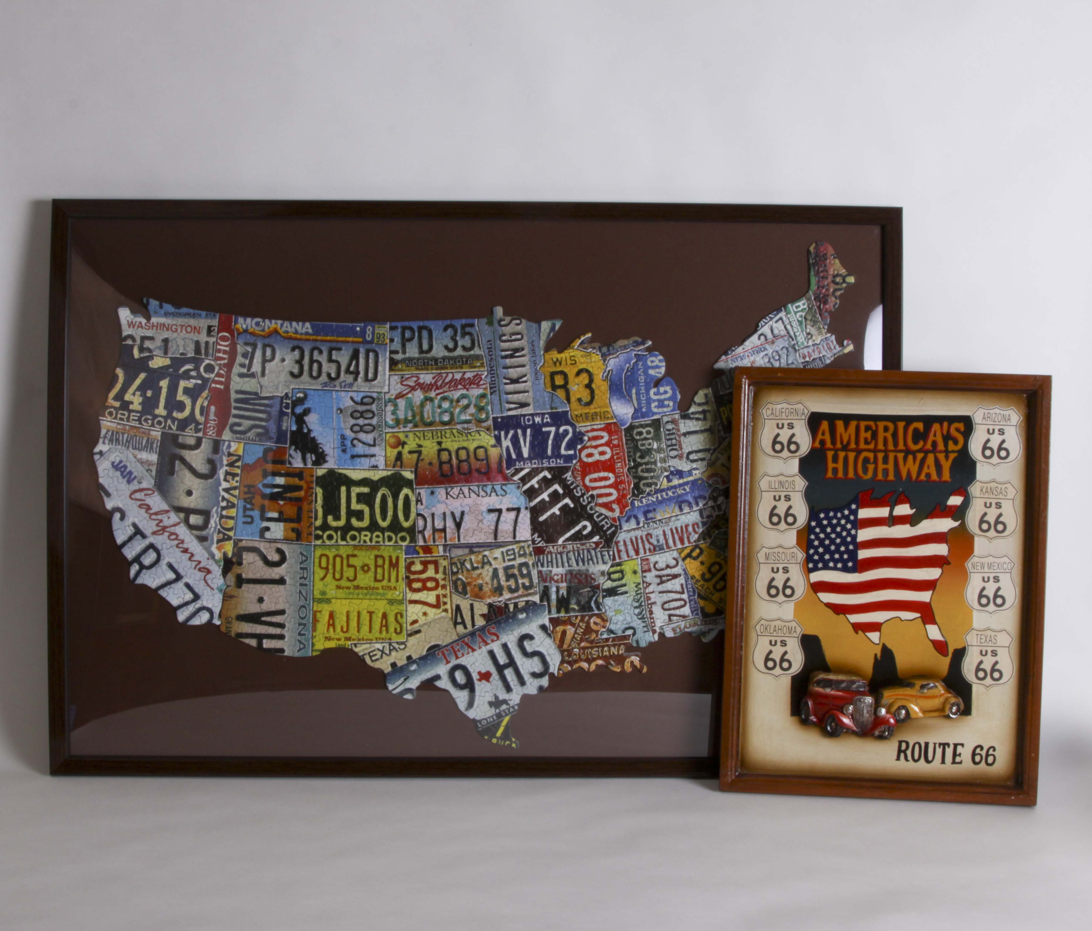 Framed America-Shaped Puzzle and Wall Decor