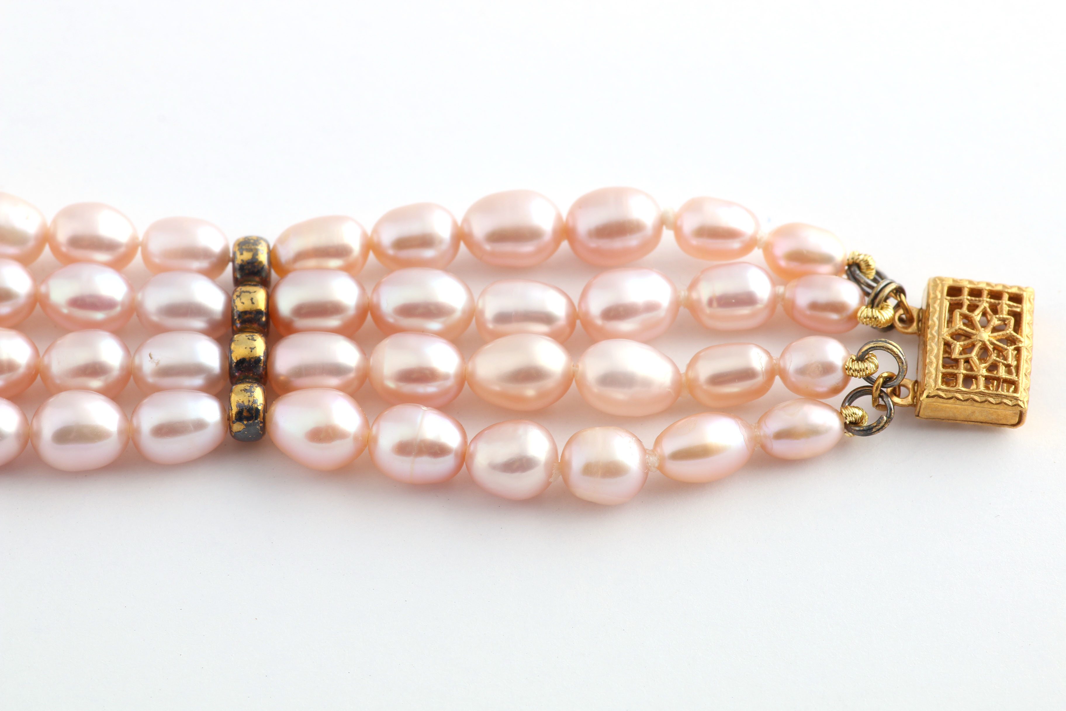 Multi-Strand Pink Hued Freshwater Pearl Bracelet