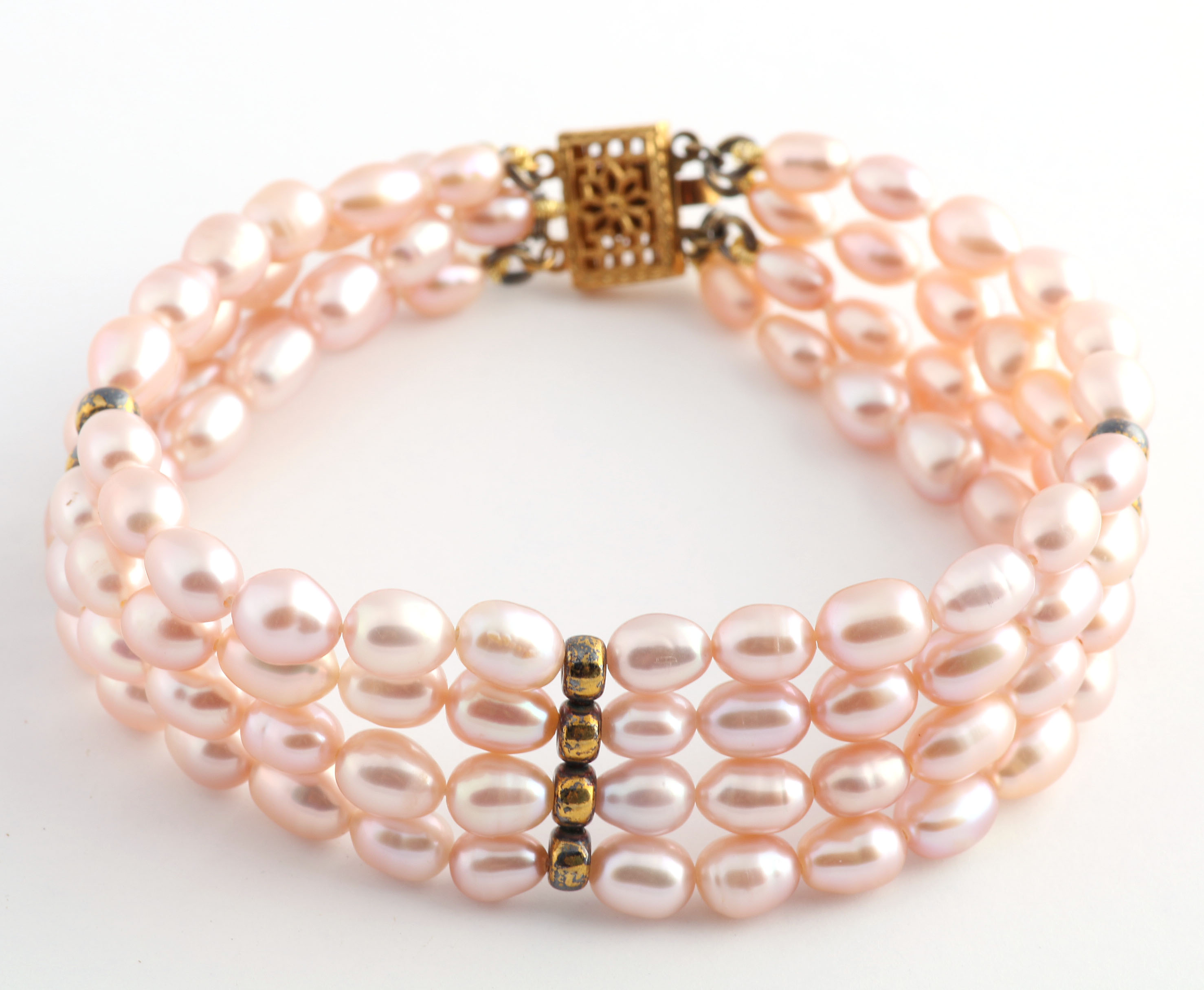 Multi-Strand Pink Hued Freshwater Pearl Bracelet