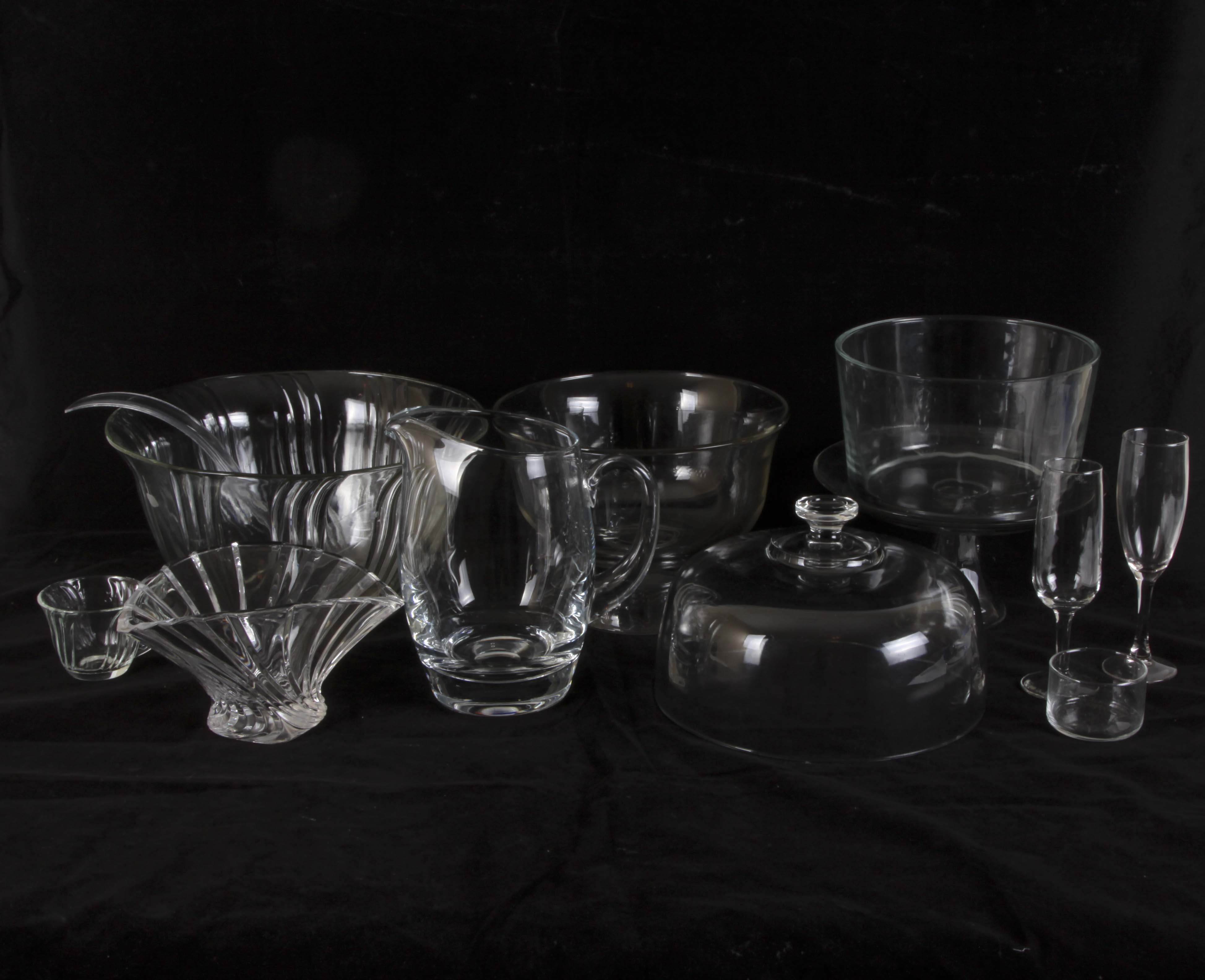 Clear Glass Punchbowl Set, Cake Stand, Stemware and More