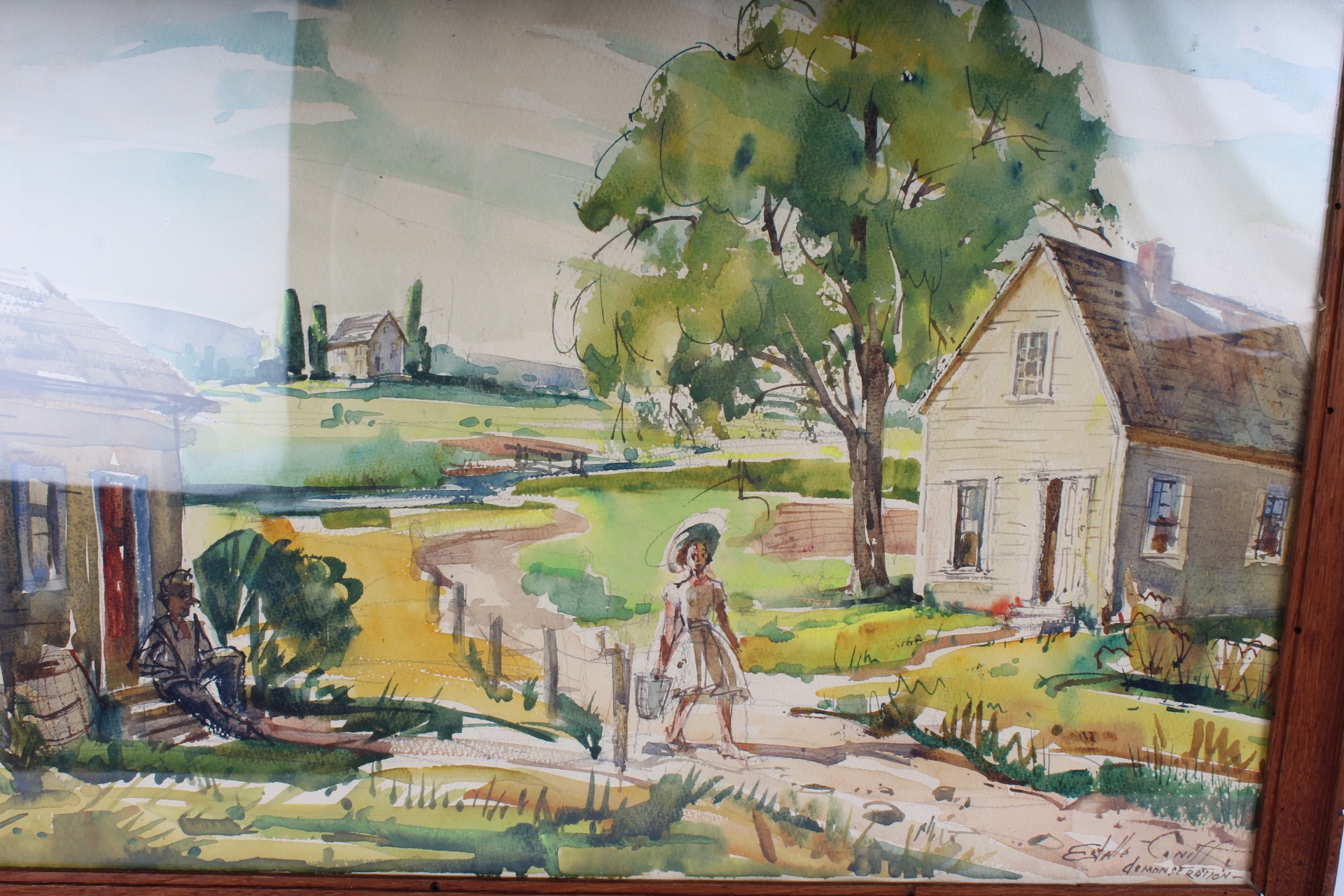 Pair of Vintage Watercolor Landscape Paintings on Paper