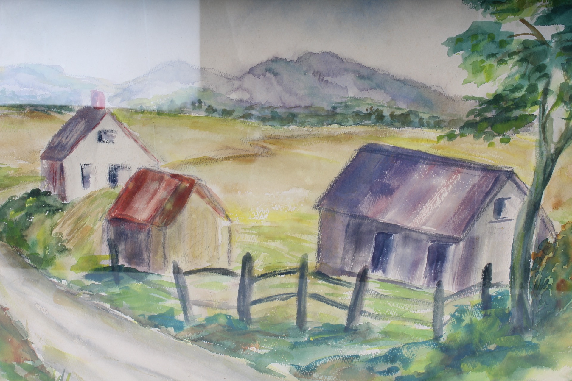 Pair of Vintage Watercolor Landscape Paintings on Paper
