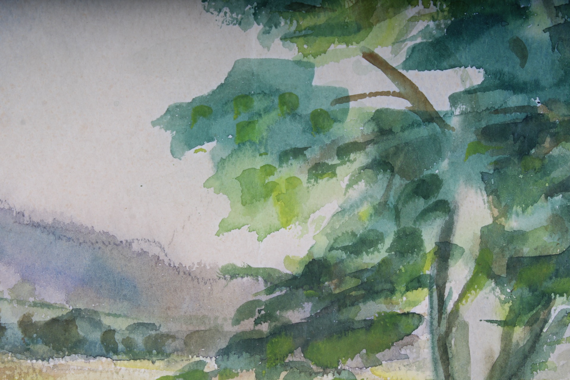 Pair of Vintage Watercolor Landscape Paintings on Paper