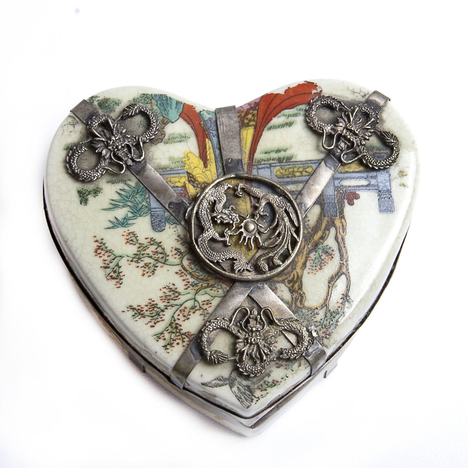 19th Century Chinese Qing Dynasty Porcelain Silver Jewelry Box