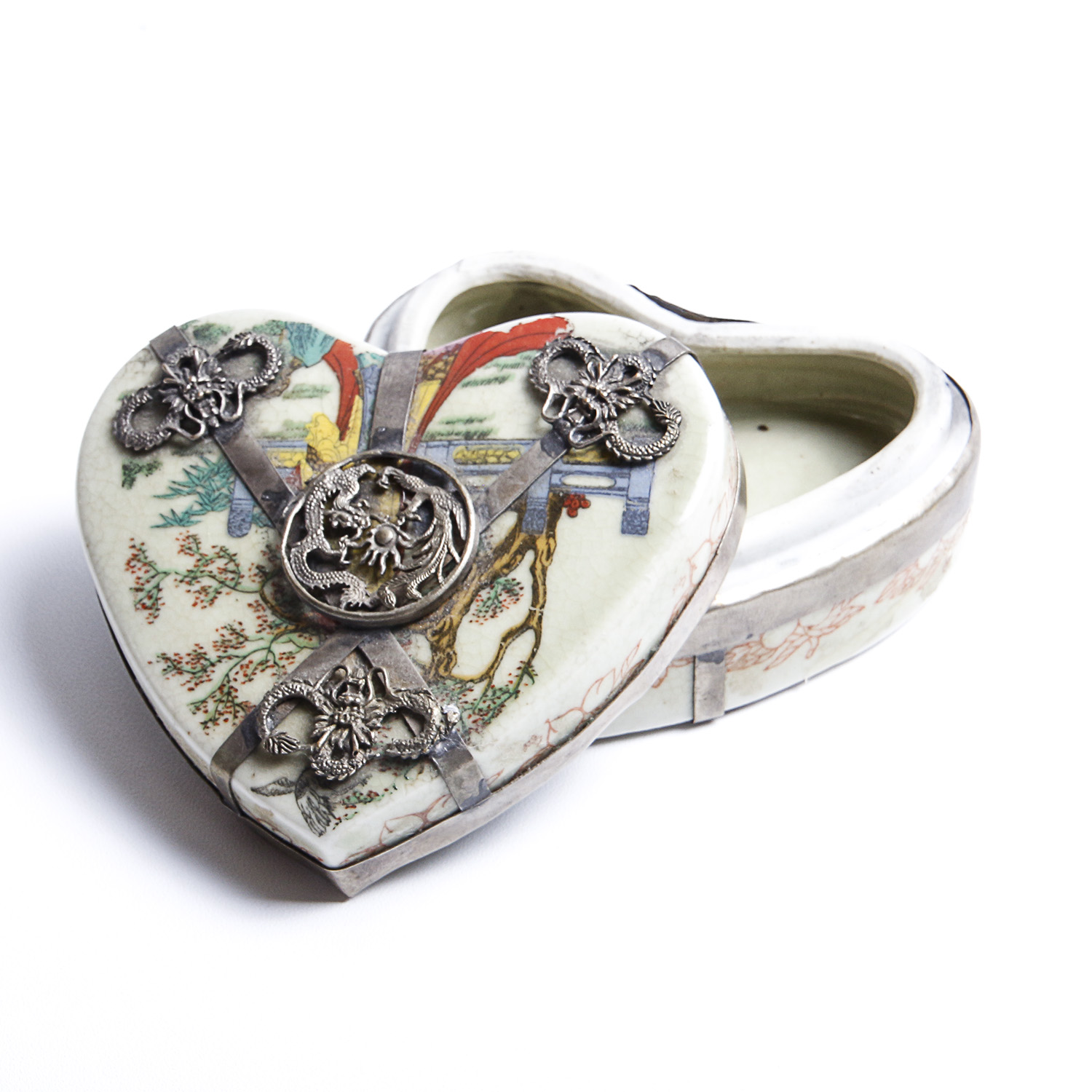 19th Century Chinese Qing Dynasty Porcelain Silver Jewelry Box