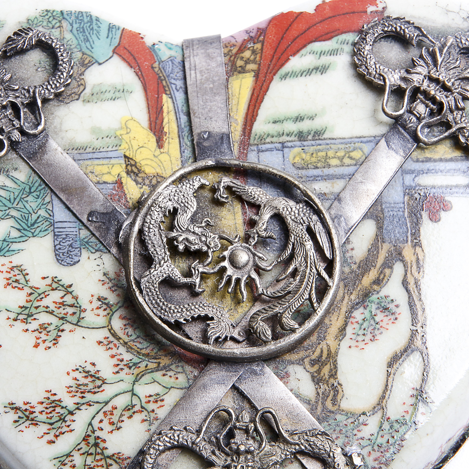 19th Century Chinese Qing Dynasty Porcelain Silver Jewelry Box